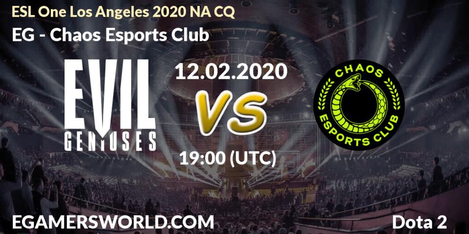 EG - Chaos Esports Club: прогноз. 12.02.20, Dota 2, ESL One Los Angeles 2020 NA CQ