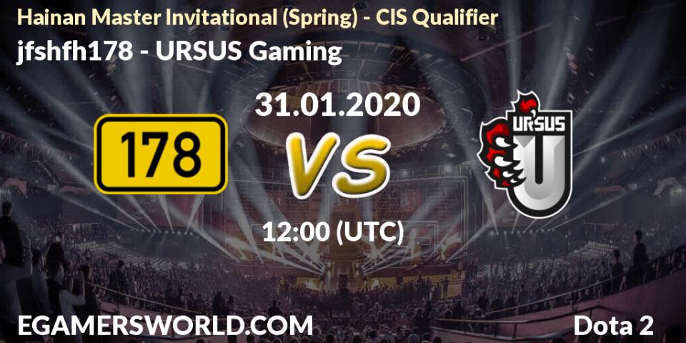jfshfh178 - URSUS Gaming: прогноз. 31.01.20, Dota 2, Hainan Master Invitational (Spring) - CIS Qualifier
