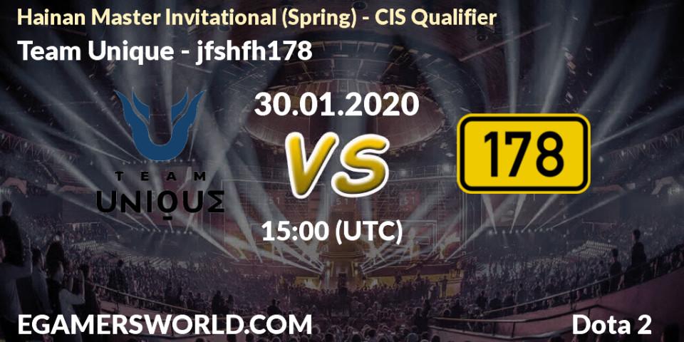Team Unique - jfshfh178: прогноз. 30.01.20, Dota 2, Hainan Master Invitational (Spring) - CIS Qualifier