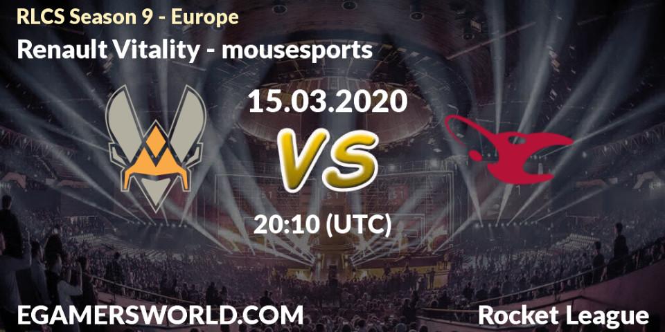 Renault Vitality - mousesports: прогноз. 15.03.20, Rocket League, RLCS Season 9 - Europe