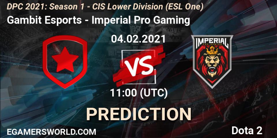 Gambit Esports - Imperial Pro Gaming: прогноз. 04.02.21, Dota 2, ESL One. DPC 2021: Season 1 - CIS Lower Division