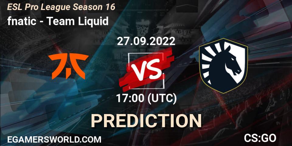 fnatic - Team Liquid: прогноз. 27.09.22, CS2 (CS:GO), ESL Pro League Season 16
