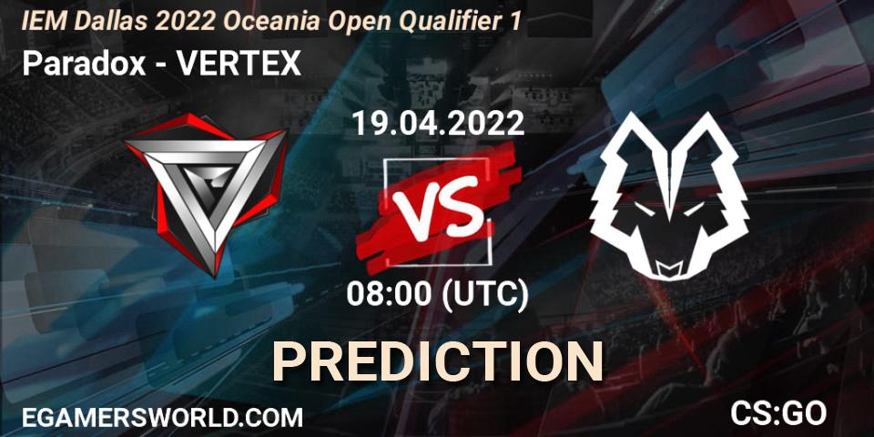 Paradox - VERTEX: прогноз. 19.04.22, CS2 (CS:GO), IEM Dallas 2022 Oceania Open Qualifier 1