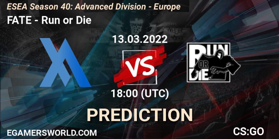 FATE - Run or Die: прогноз. 13.03.22, CS2 (CS:GO), ESEA Season 40: Advanced Division - Europe