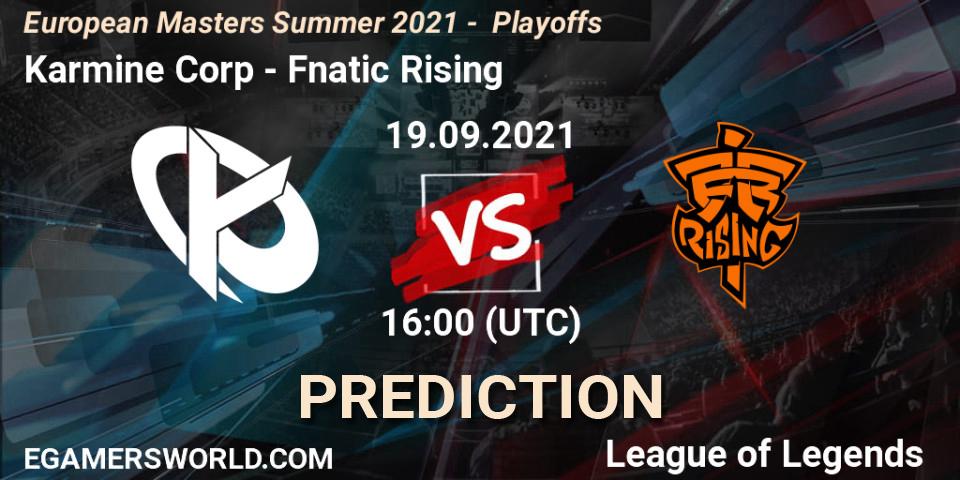 Karmine Corp - Fnatic Rising: прогноз. 19.09.21, LoL, European Masters Summer 2021 - Playoffs
