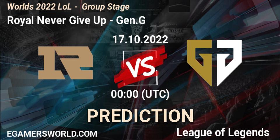 Royal Never Give Up - Gen.G: прогноз. 17.10.22, LoL, Worlds 2022 LoL - Group Stage