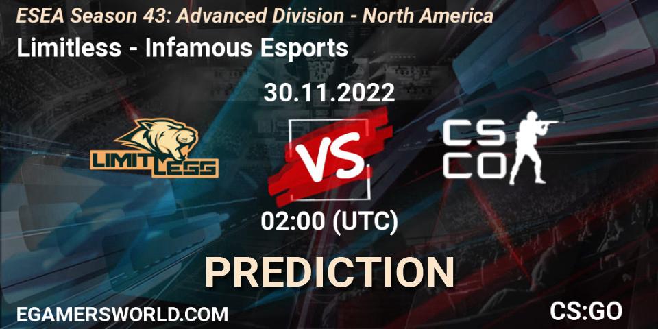 Limitless - Infamous Esports: прогноз. 30.11.22, CS2 (CS:GO), ESEA Season 43: Advanced Division - North America