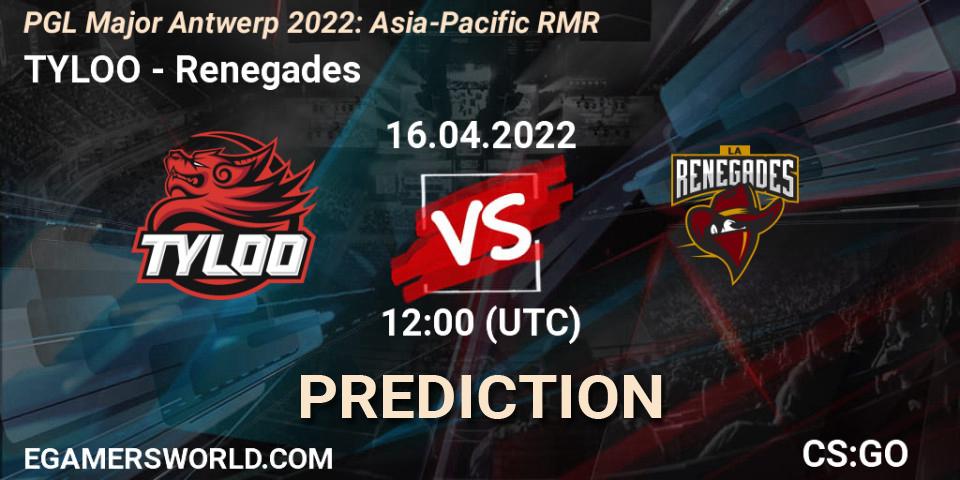 TYLOO - Renegades: прогноз. 16.04.22, CS2 (CS:GO), PGL Major Antwerp 2022: Asia-Pacific RMR