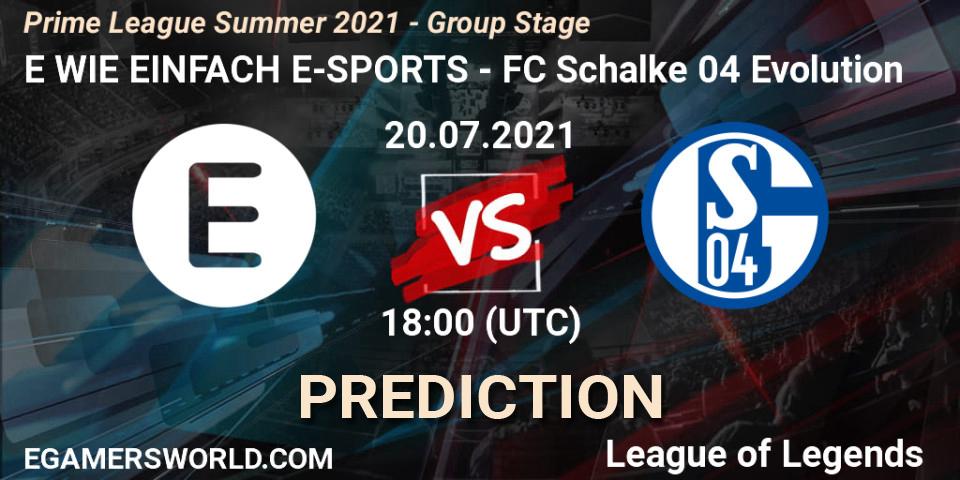 E WIE EINFACH E-SPORTS - FC Schalke 04 Evolution: прогноз. 20.07.21, LoL, Prime League Summer 2021 - Group Stage
