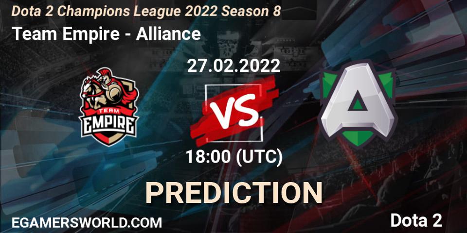 Team Empire - Alliance: прогноз. 27.02.22, Dota 2, Dota 2 Champions League 2022 Season 8