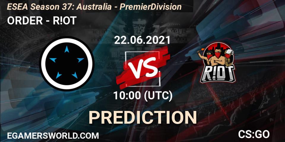 ORDER - R!OT: прогноз. 22.06.21, CS2 (CS:GO), ESEA Season 37: Australia - Premier Division