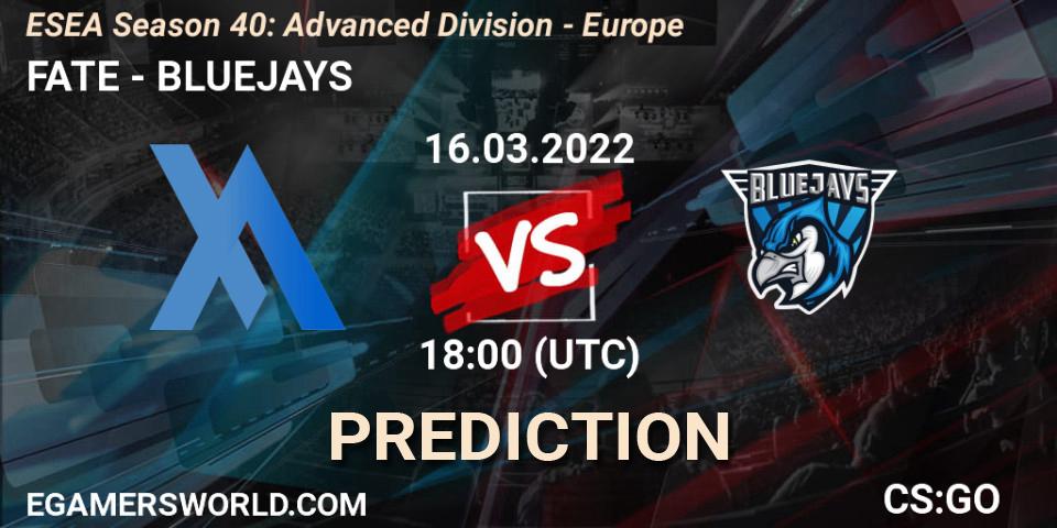 FATE - BLUEJAYS: прогноз. 16.03.22, CS2 (CS:GO), ESEA Season 40: Advanced Division - Europe