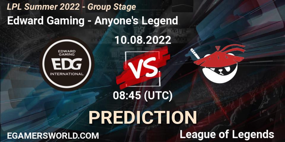 Edward Gaming - Anyone's Legend: прогноз. 10.08.22, LoL, LPL Summer 2022 - Group Stage