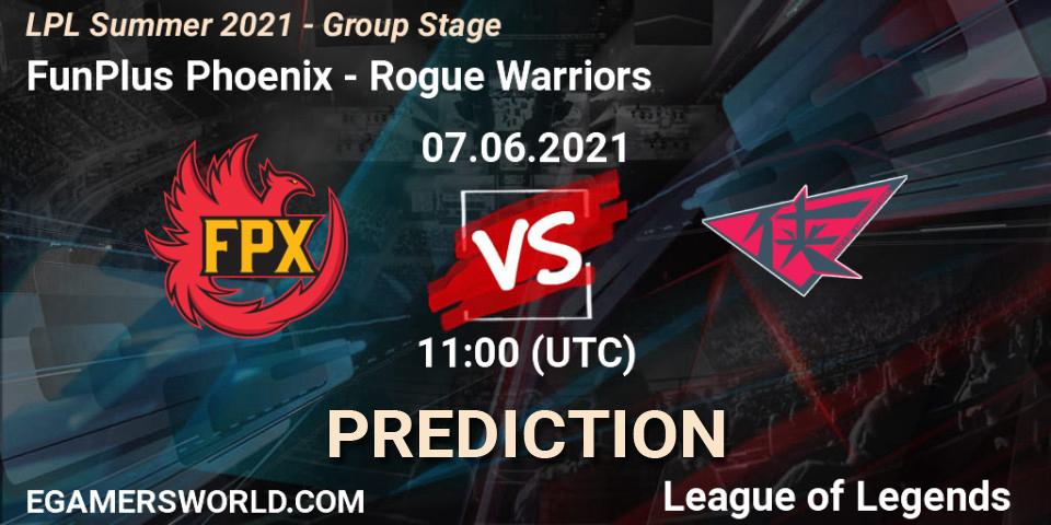 FunPlus Phoenix - Rogue Warriors: прогноз. 07.06.21, LoL, LPL Summer 2021 - Group Stage