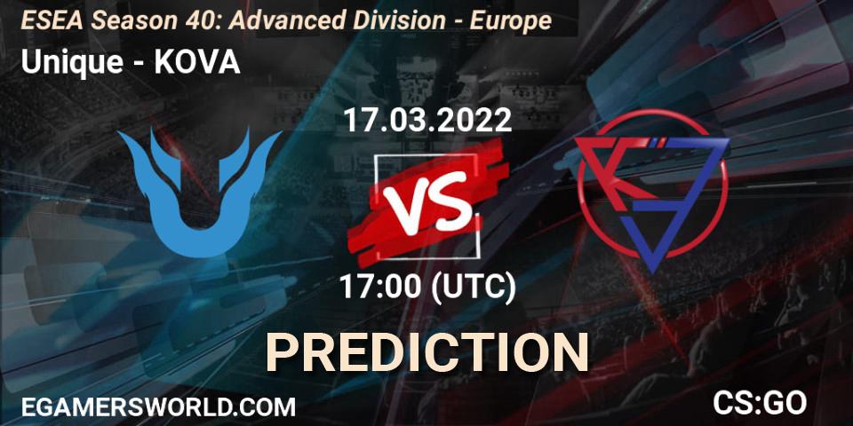 Unique - KOVA: прогноз. 17.03.22, CS2 (CS:GO), ESEA Season 40: Advanced Division - Europe