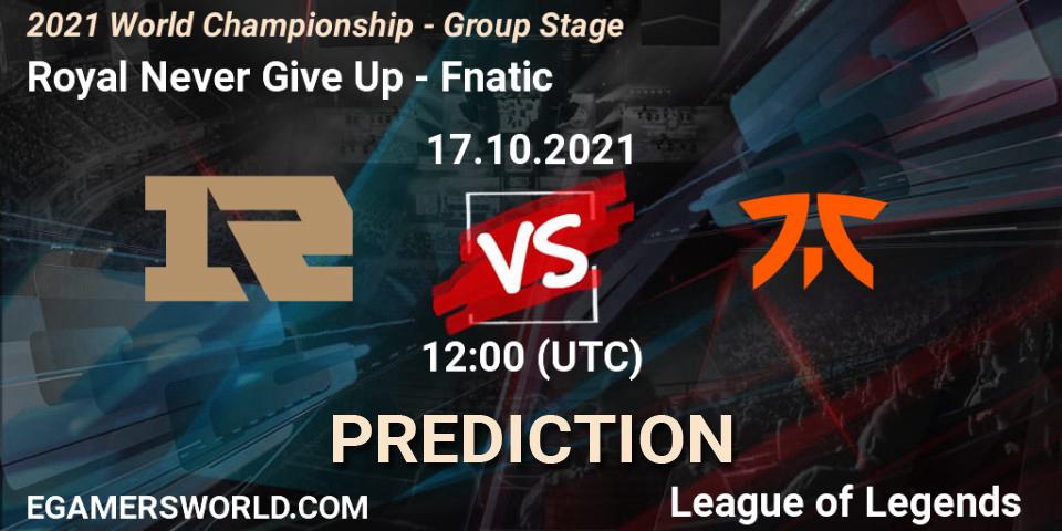 Royal Never Give Up - Fnatic: прогноз. 17.10.21, LoL, 2021 World Championship - Group Stage
