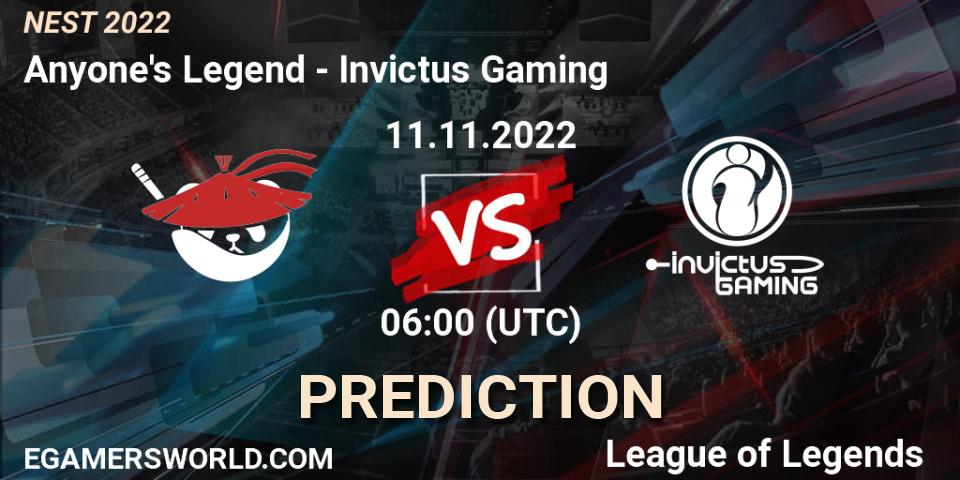 Anyone's Legend - Invictus Gaming: прогноз. 11.11.22, LoL, NEST 2022