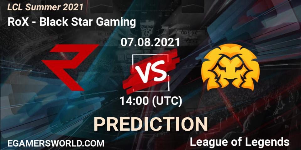 RoX - Black Star Gaming: прогноз. 07.08.21, LoL, LCL Summer 2021