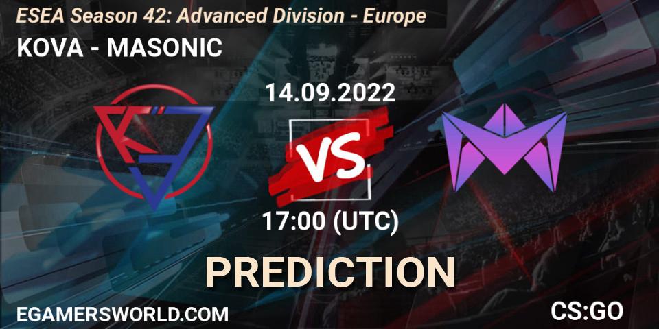 KOVA - MASONIC: прогноз. 14.09.22, CS2 (CS:GO), ESEA Season 42: Advanced Division - Europe