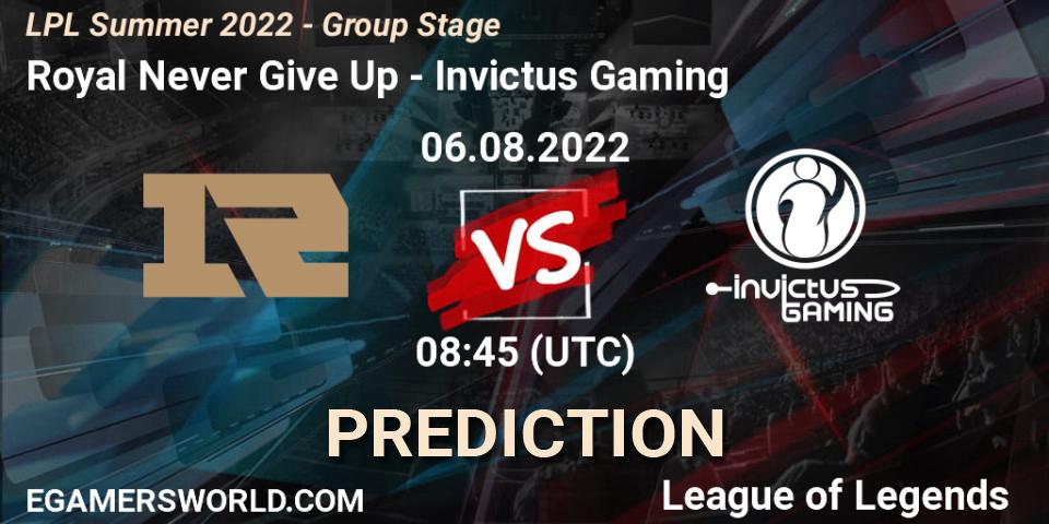 Royal Never Give Up - Invictus Gaming: прогноз. 06.08.22, LoL, LPL Summer 2022 - Group Stage