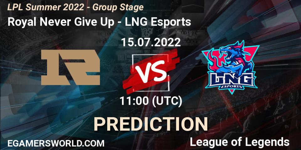 Royal Never Give Up - LNG Esports: прогноз. 15.07.22, LoL, LPL Summer 2022 - Group Stage