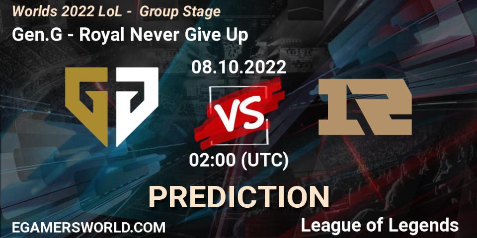 Gen.G - Royal Never Give Up: прогноз. 08.10.22, LoL, Worlds 2022 LoL - Group Stage