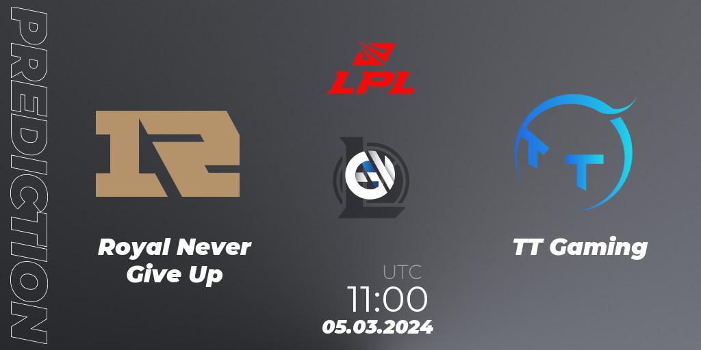 Royal Never Give Up - TT Gaming: прогноз. 05.03.24, LoL, LPL Spring 2024 - Group Stage