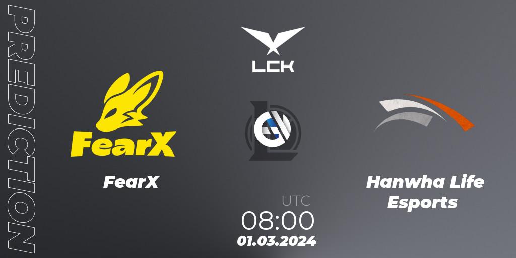 FearX - Hanwha Life Esports: прогноз. 01.03.24, LoL, LCK Spring 2024 - Group Stage