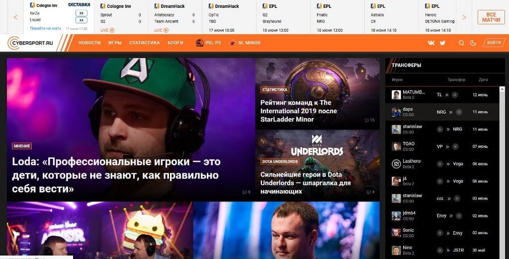Обзор cybersport.ru – ведущего портала о киберспорте в СНГ