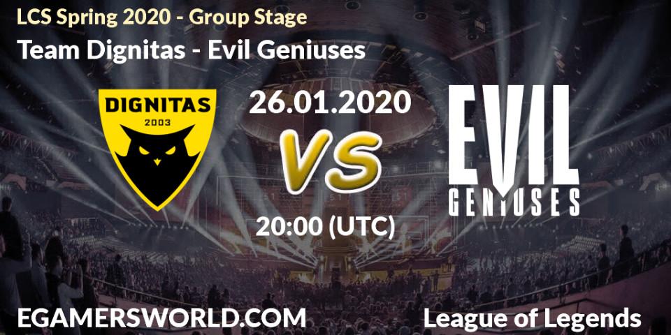 Team Dignitas - Evil Geniuses: прогноз. 26.01.20, LoL, LCS Spring 2020 - Group Stage