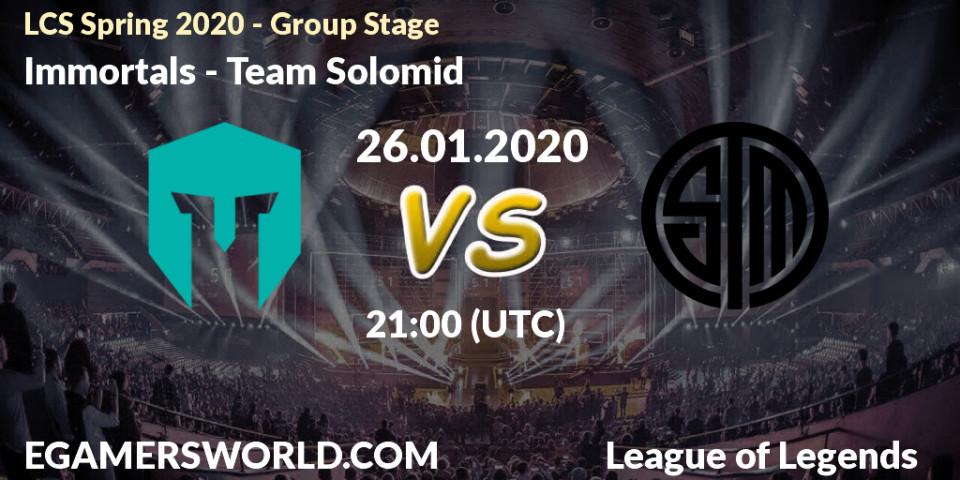 Immortals - Team Solomid: прогноз. 26.01.20, LoL, LCS Spring 2020 - Group Stage