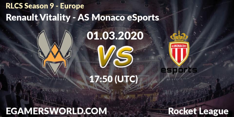 Renault Vitality - AS Monaco eSports: прогноз. 01.03.20, Rocket League, RLCS Season 9 - Europe