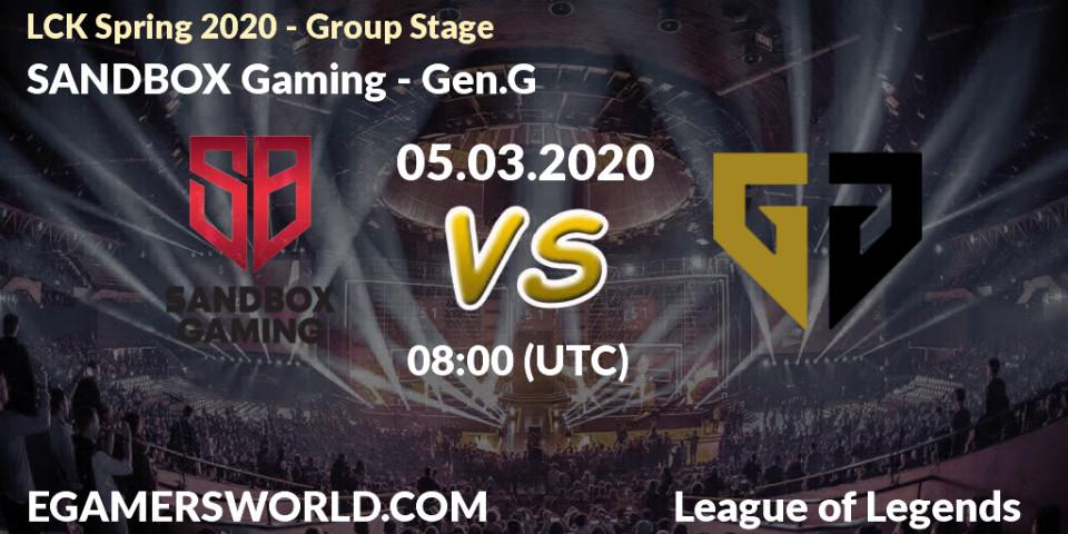 SANDBOX Gaming - Gen.G: прогноз. 05.03.20, LoL, LCK Spring 2020 - Group Stage