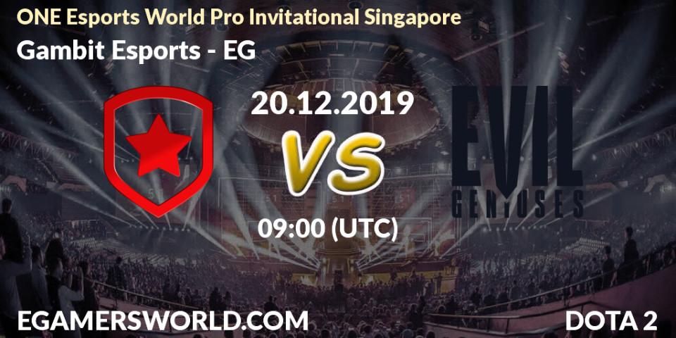 Gambit Esports - EG: прогноз. 20.12.19, Dota 2, ONE Esports World Pro Invitational Singapore