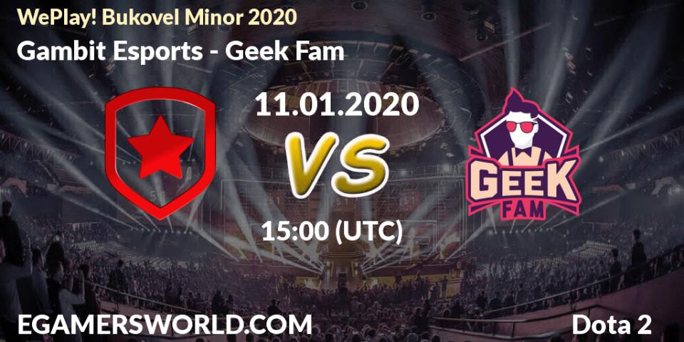 Gambit Esports - Geek Fam: прогноз. 11.01.20, Dota 2, WePlay! Bukovel Minor 2020
