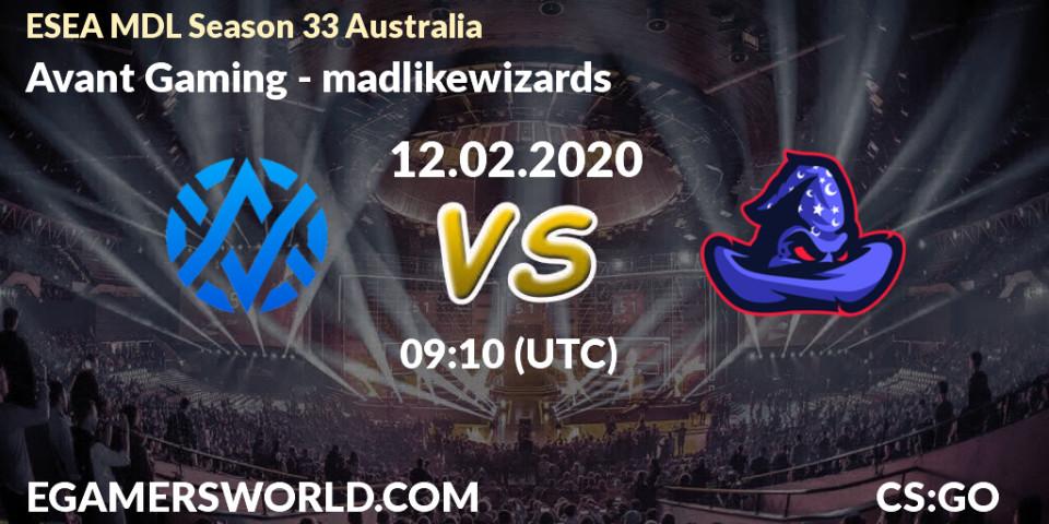 Avant Gaming - madlikewizards: прогноз. 26.02.20, CS2 (CS:GO), ESEA MDL Season 33 Australia