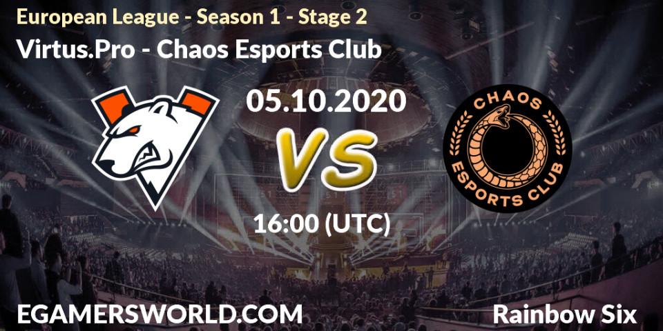 Virtus.Pro - Chaos Esports Club: прогноз. 05.10.20, Rainbow Six, European League - Season 1 - Stage 2
