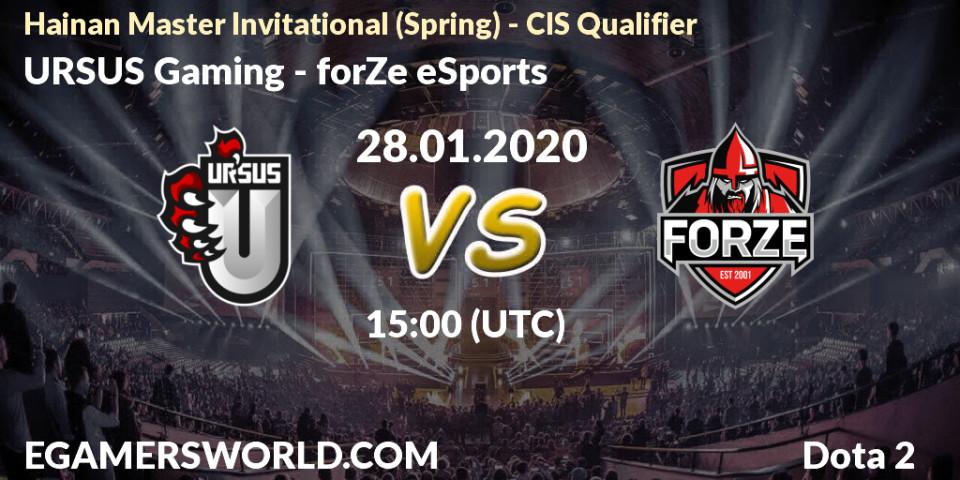 URSUS Gaming - forZe eSports: прогноз. 28.01.20, Dota 2, Hainan Master Invitational (Spring) - CIS Qualifier