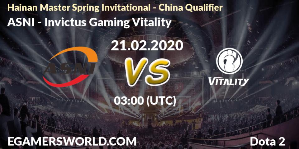 ASNI - Invictus Gaming Vitality: прогноз. 21.02.20, Dota 2, Hainan Master Spring Invitational - China Qualifier