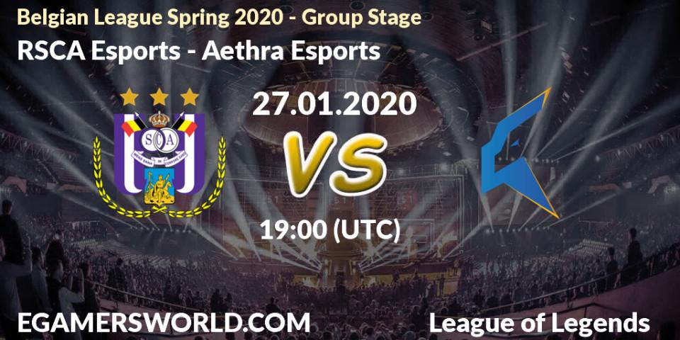 RSCA Esports - Aethra Esports: прогноз. 27.01.20, LoL, Belgian League Spring 2020 - Group Stage