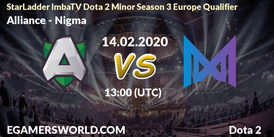 Alliance - Nigma: прогноз. 14.02.20, Dota 2, StarLadder ImbaTV Dota 2 Minor Season 3 Europe Qualifier