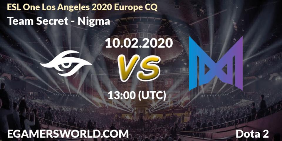 Team Secret - Nigma: прогноз. 10.02.20, Dota 2, ESL One Los Angeles 2020 Europe CQ