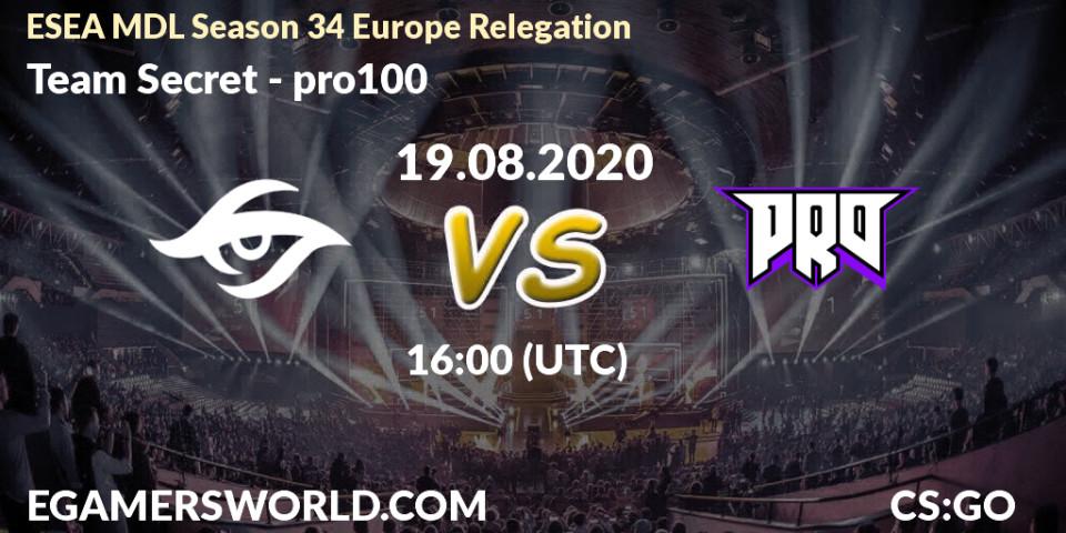 Team Secret - pro100: прогноз. 19.08.20, CS2 (CS:GO), ESEA MDL Season 34 Europe Relegation