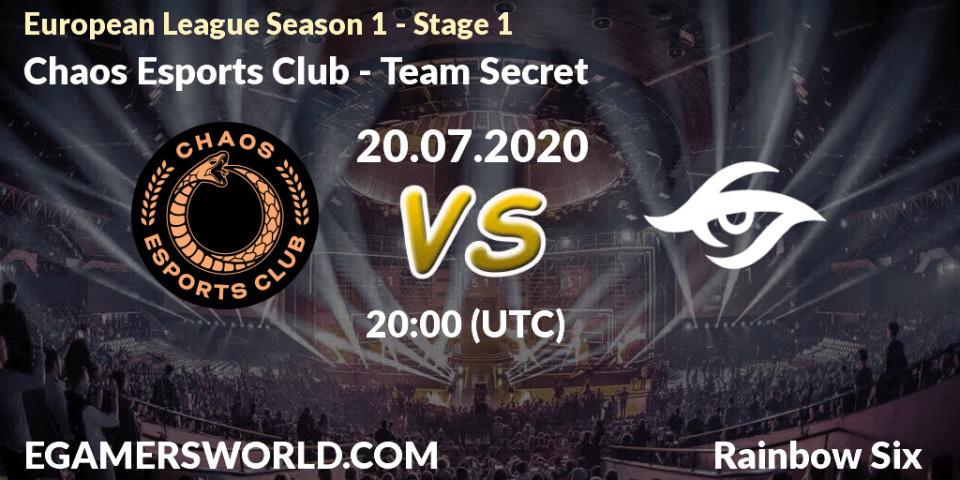 Chaos Esports Club - Team Secret: прогноз. 20.07.20, Rainbow Six, European League Season 1 - Stage 1