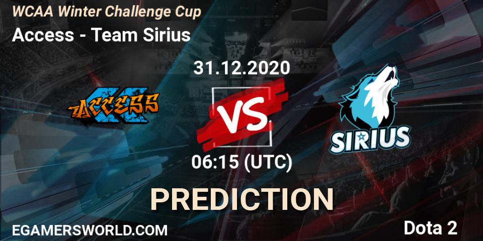 Access - Team Sirius: прогноз. 31.12.20, Dota 2, WCAA Winter Challenge Cup