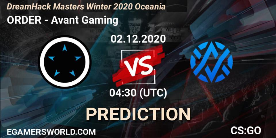 ORDER - Avant Gaming: прогноз. 02.12.20, CS2 (CS:GO), DreamHack Masters Winter 2020 Oceania