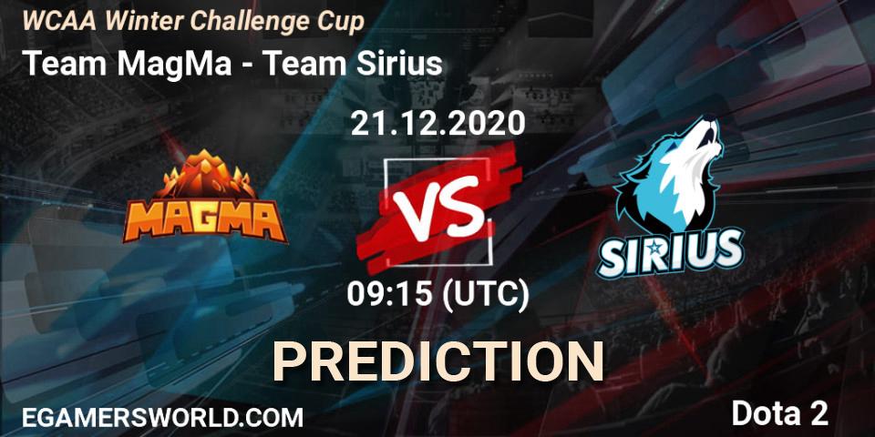 Team MagMa - Team Sirius: прогноз. 21.12.20, Dota 2, WCAA Winter Challenge Cup