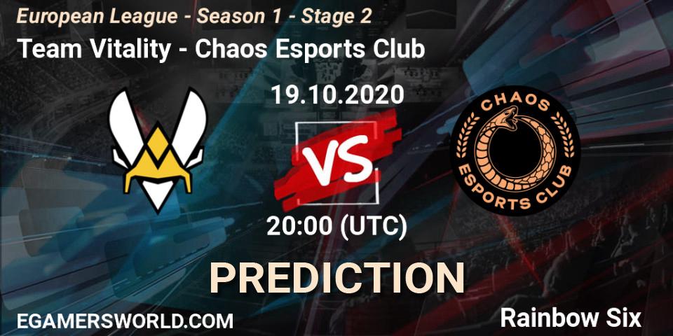 Team Vitality - Chaos Esports Club: прогноз. 19.10.20, Rainbow Six, European League - Season 1 - Stage 2