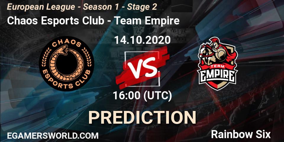 Chaos Esports Club - Team Empire: прогноз. 14.10.20, Rainbow Six, European League - Season 1 - Stage 2