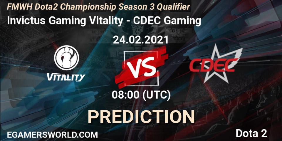 Invictus Gaming Vitality - CDEC Gaming: прогноз. 24.02.21, Dota 2, FMWH Dota2 Championship Season 3 Qualifier